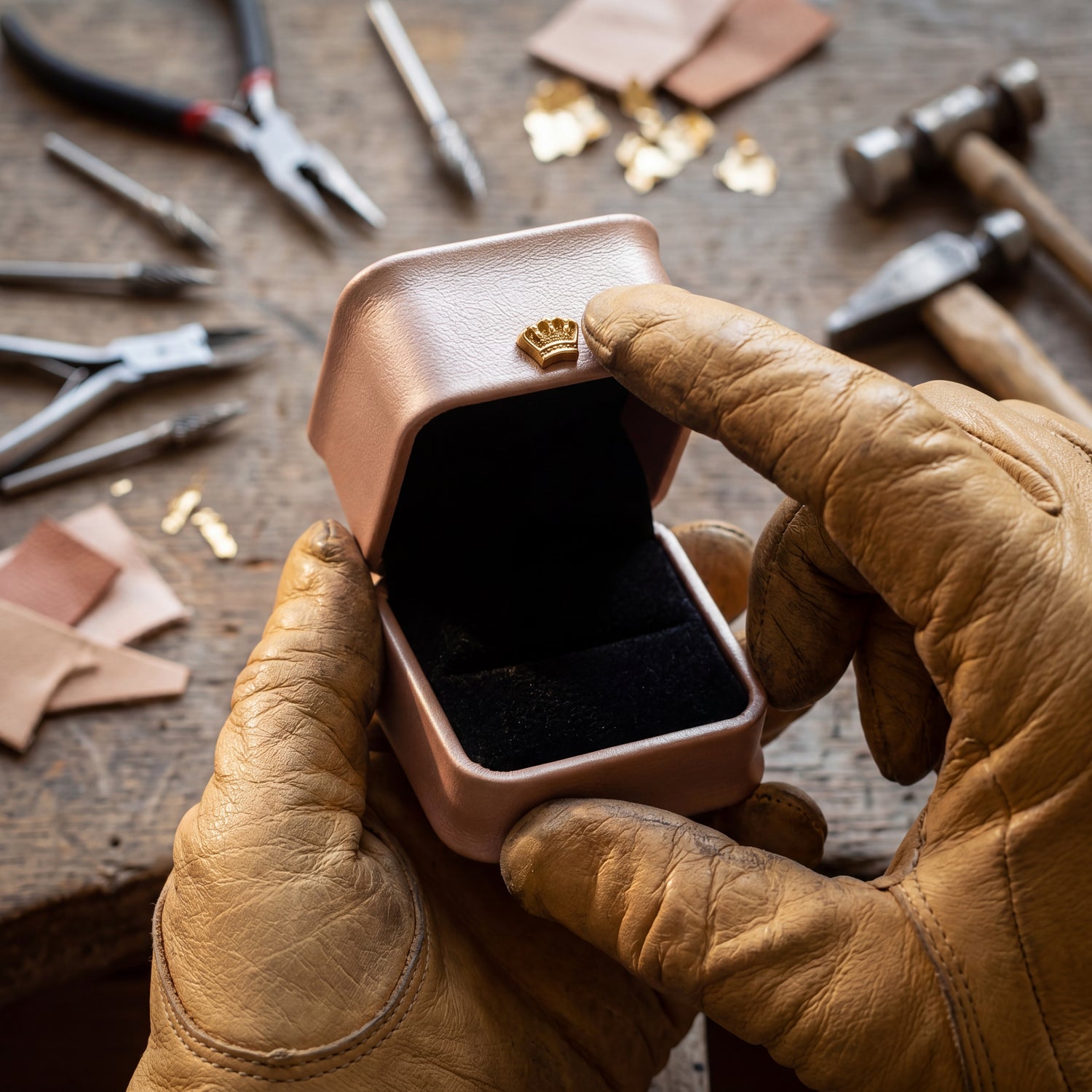 Rose Gold ring box artisan workshop detail · Ormelya