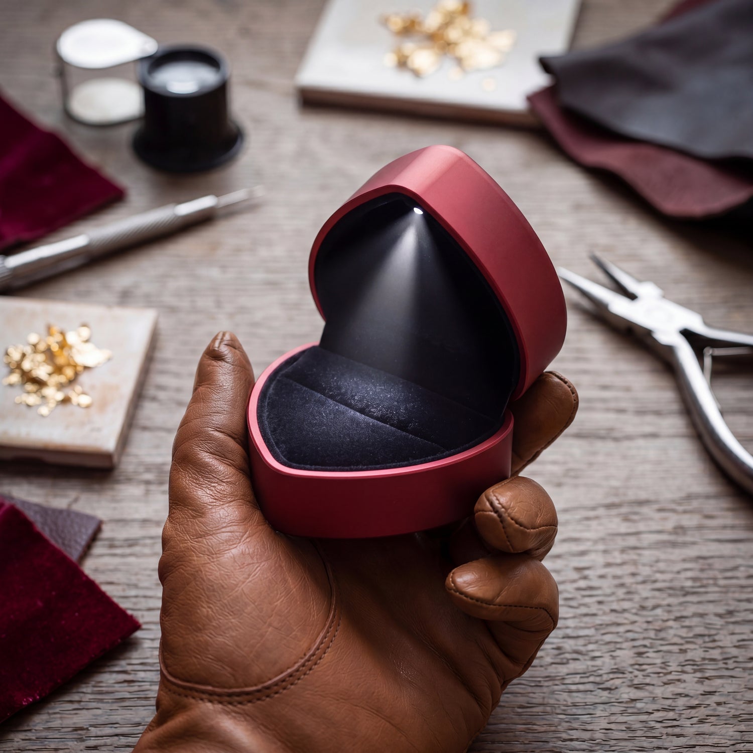 Ormelya Lumière Heart · Rouge · close-up of heart silhouette and gold accents