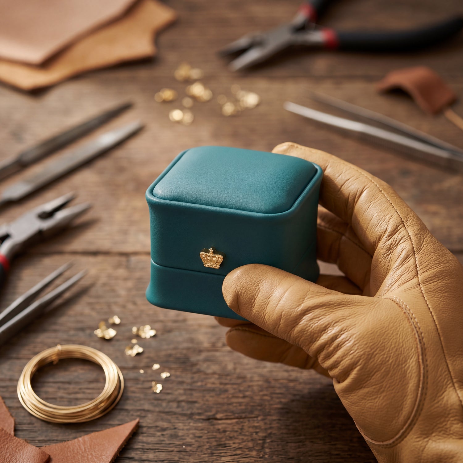 Emerald Green ring box artisan workshop detail · Ormelya