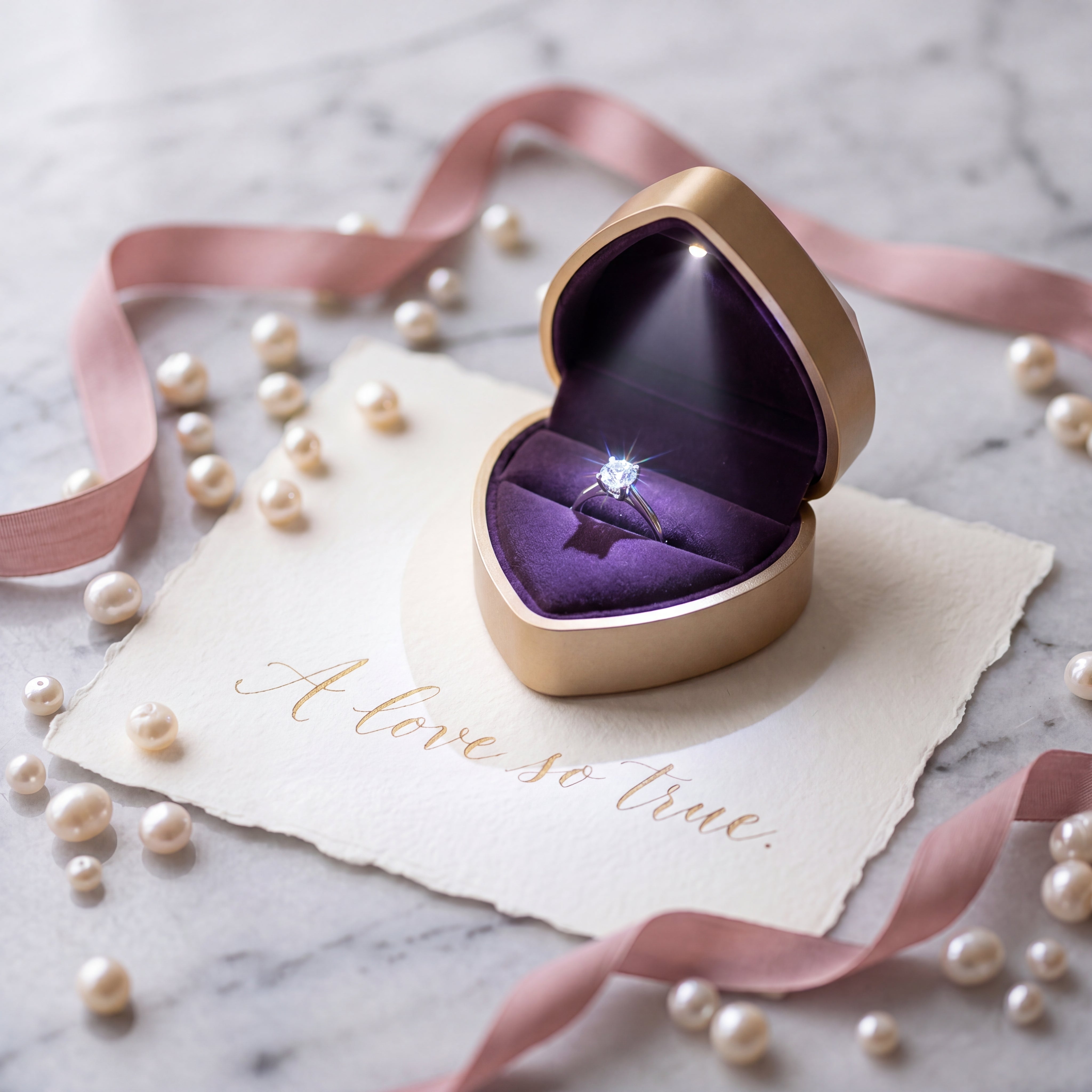 Ormelya Lumière · Heart-Shaped LED Ring Box · 3 Finishes